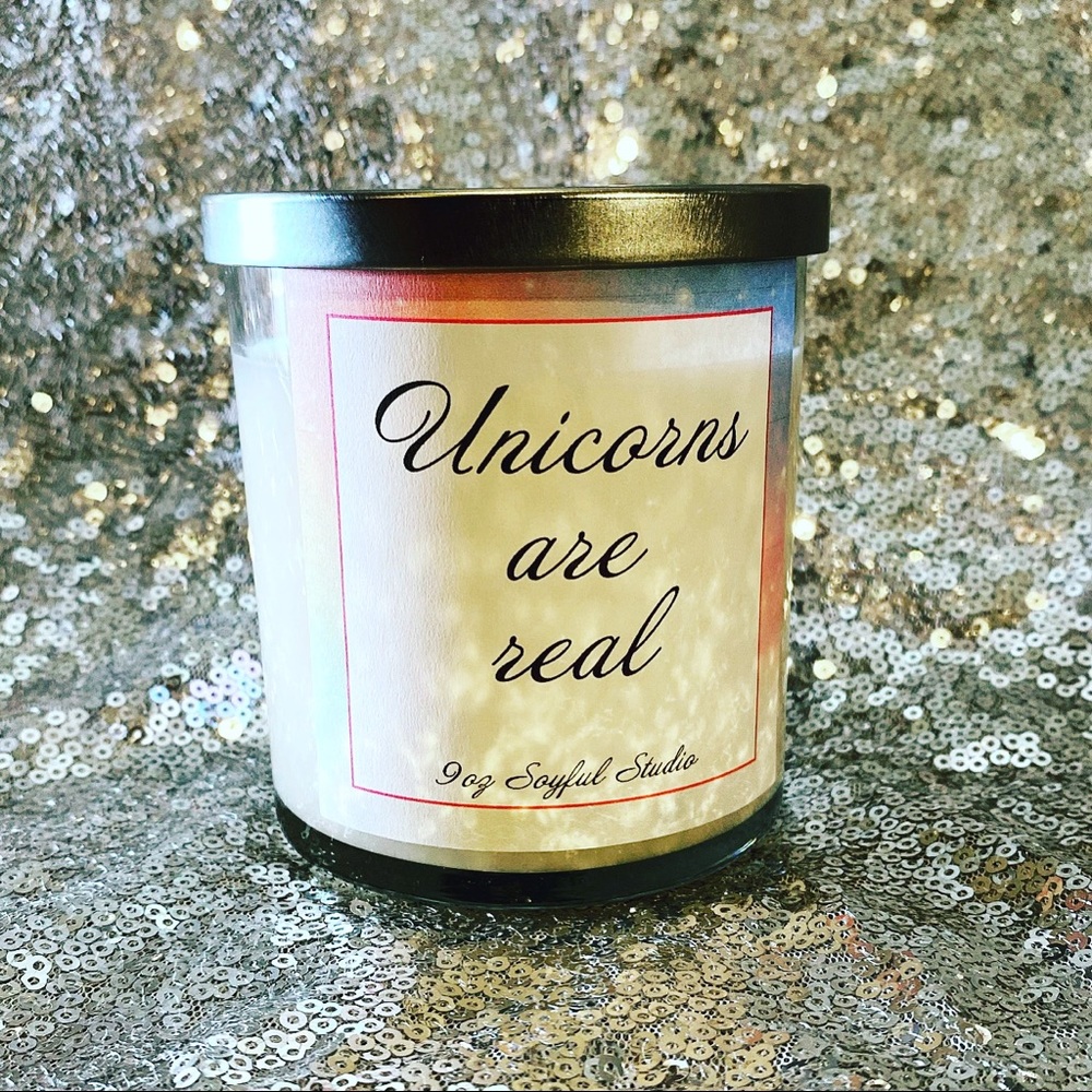Unicorns are real, cotton candy scented soy candle
